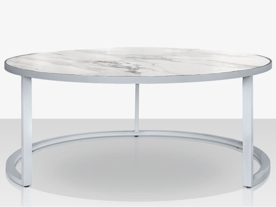 Iconic 30-Inch Round Aluminum Nesting Table with Porcelain Top