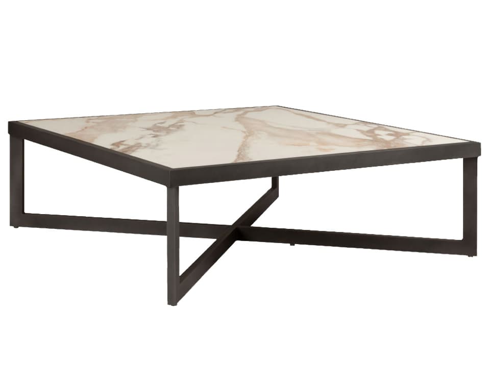 Iconic 50-Inch Square Aluminum Coffee Table with Porcelain Top