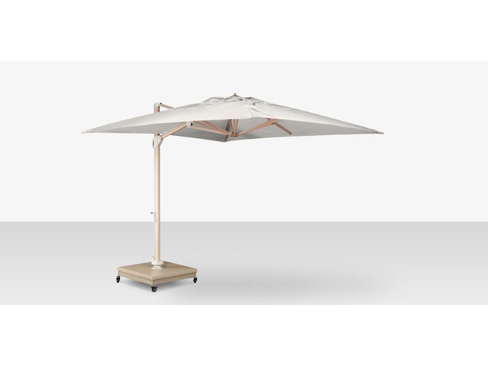 The Grand 13 Foot Square Cantilever Outdoor Umbrella in Wood Grain with Sunbrella Canopy