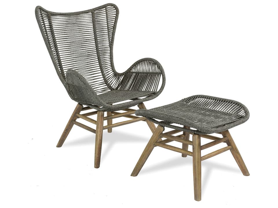 Explorer Mixed Grey Acacia Wood Oceans Lounge Chair with Ottoman
