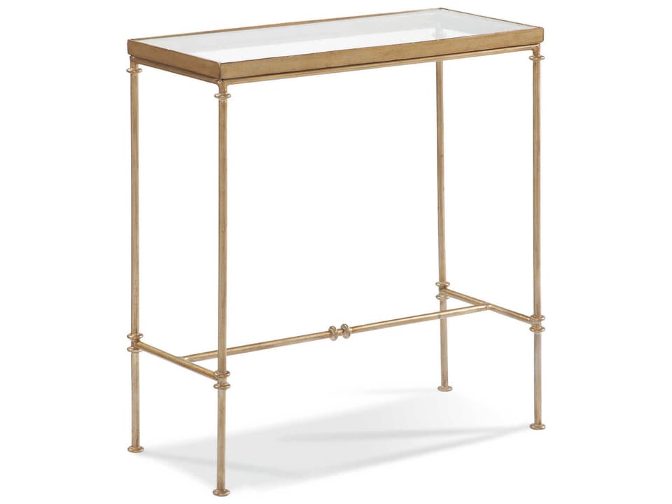 Archetype Rectangular End Table with Glass Top and Antique Brass Base
