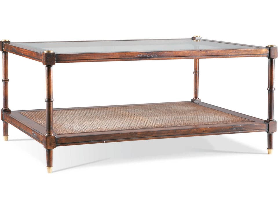 Island Plantation Rectangle Coffee Table with Cane Shelf and Glass Top