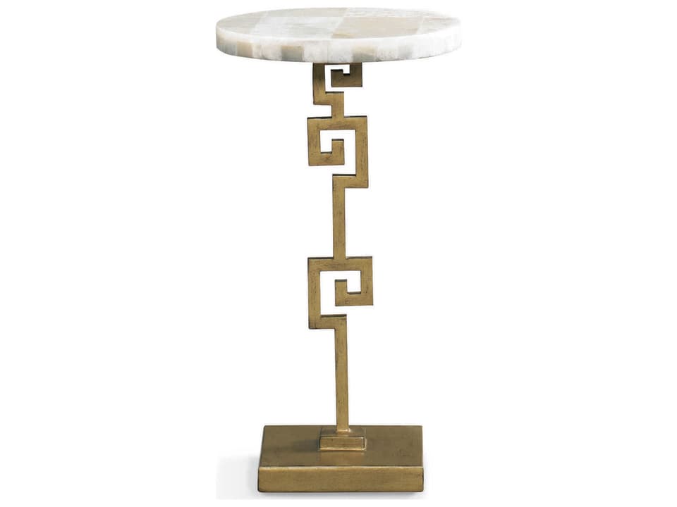 Infinity Round Accent Table with Aged Gold Iron and Onyx Stone Top