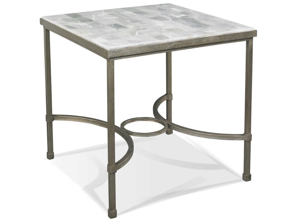 Eclipse Collection Square End Table with Onyx Top and Platinum Leaf Base