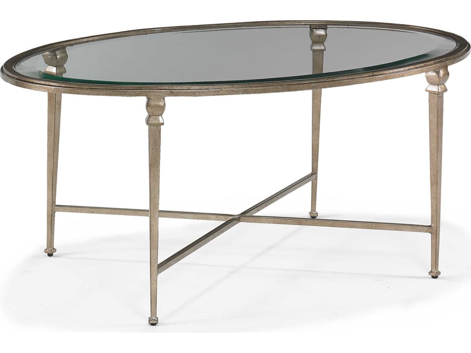 Diego Oval Glass Cocktail Table in Aged Platinum Finish