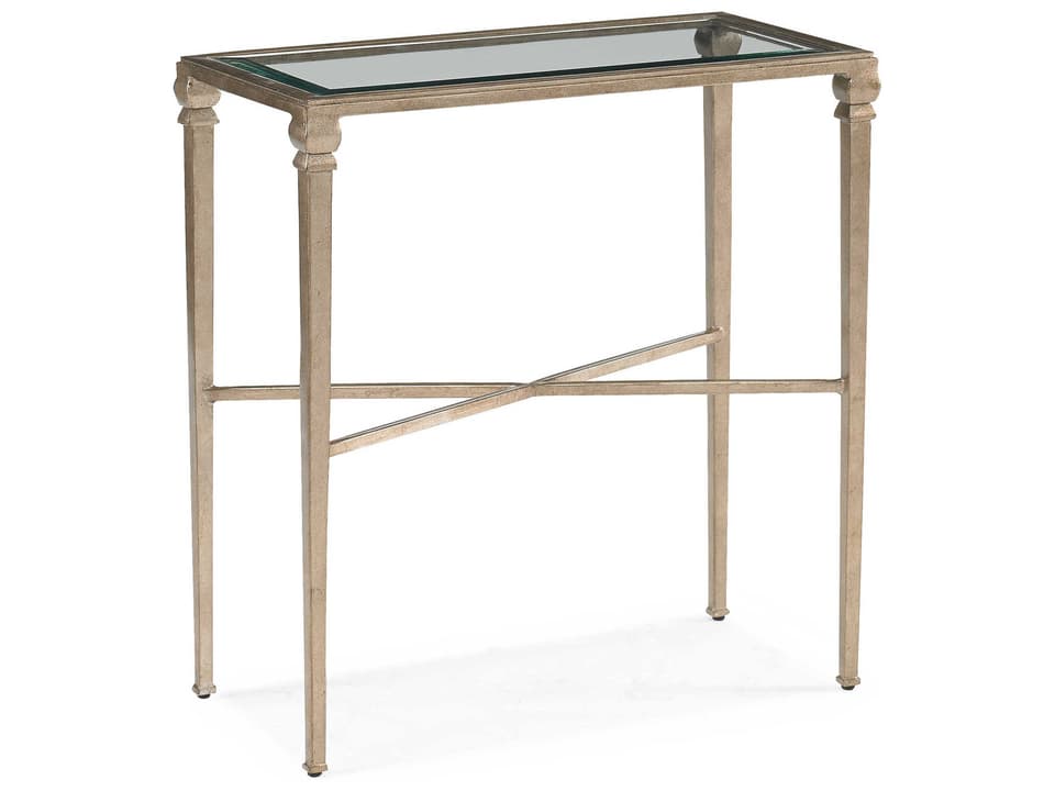 Diego Rectangle End Table in Aged Platinum with Glass Top