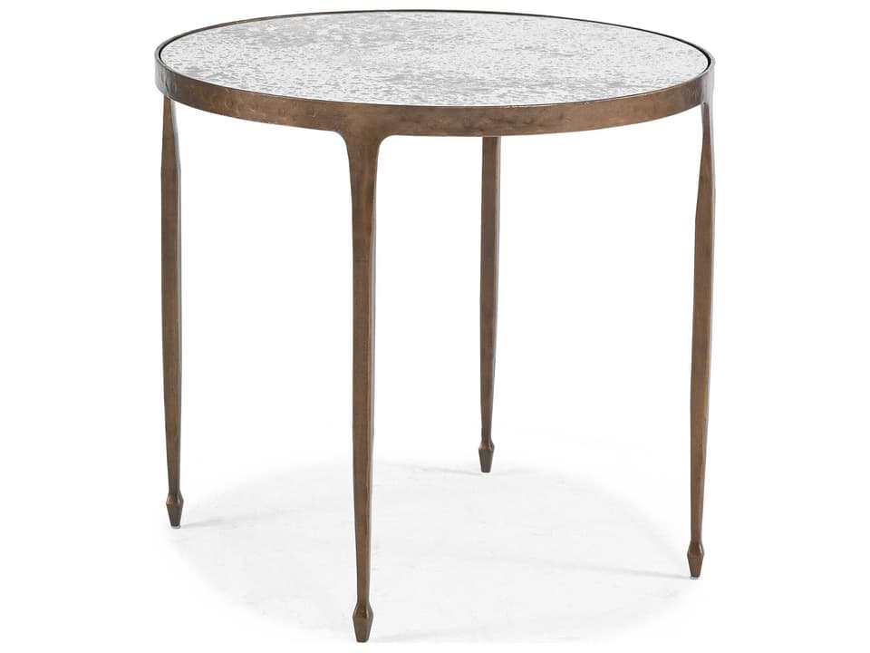 Calvert Round Glass Bronze Antiqued Mirror Lamp Table