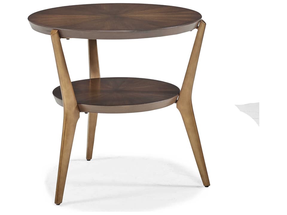Cambridge Round Wood End Table in Dark Smoked Walnut and Champagne