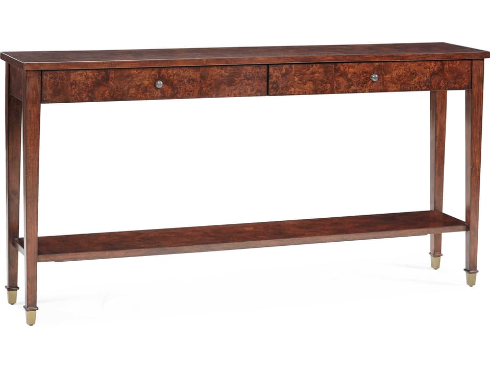 Kinsey Console Table with Mappa Burl Veneers and Nickel Accents