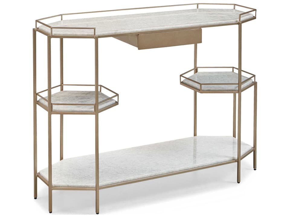 Santiago Faceted Console Table in Silver Leaf and Salt Grain Marble