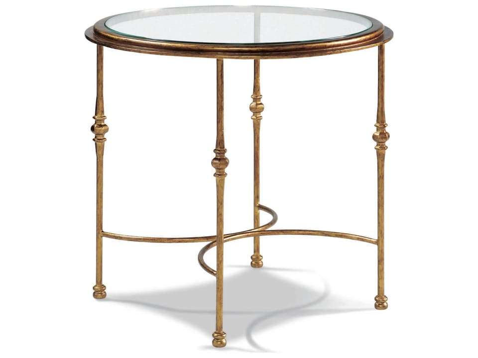 Princeton Round End Table with Glass Top in Aged Gold