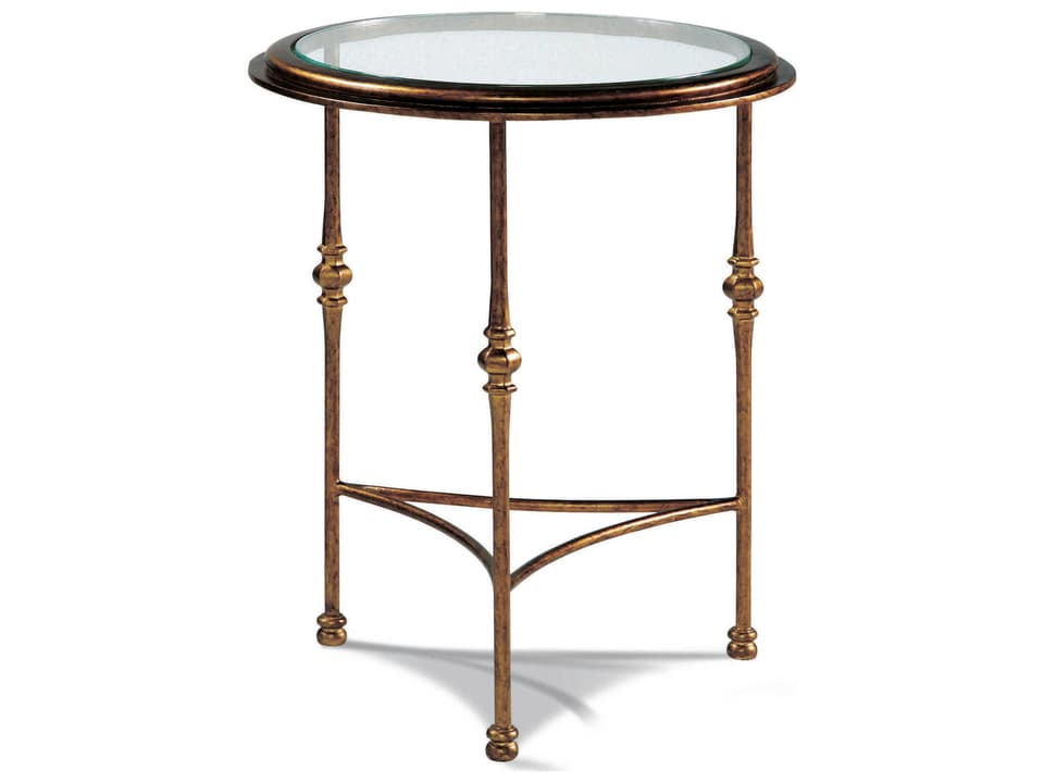 Princeton Round Side Table with Aged Gold Finish and Glass Top