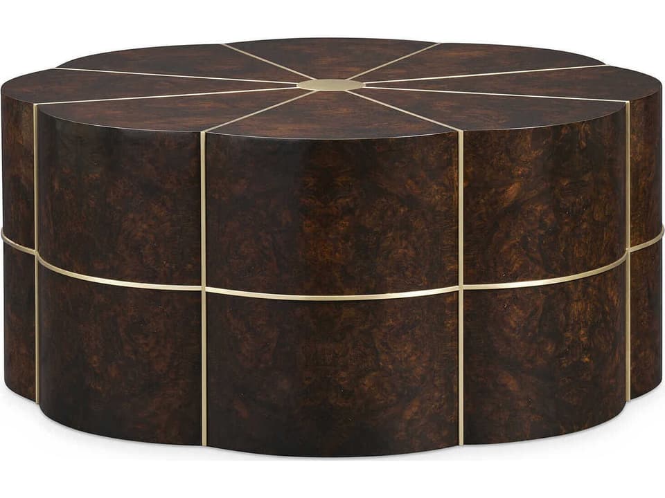 Flora Round Coffee Table in Walnut with Brass Inset