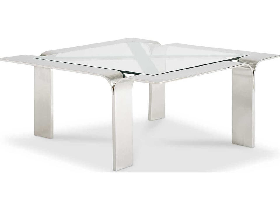 Voyage Maison Travers Square Cocktail Table in Polished Stainless Steel