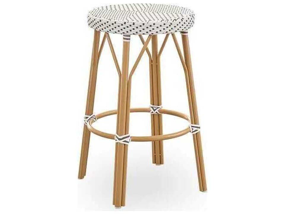 Simone Exterior Counter Stool Alu-Affaire Natural White and Cappuccino Dots