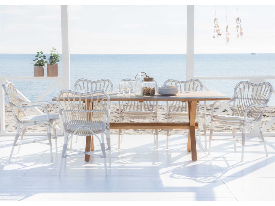 Exterior Aluminum Dove White Cushion Margaret Outdoor Dining Set