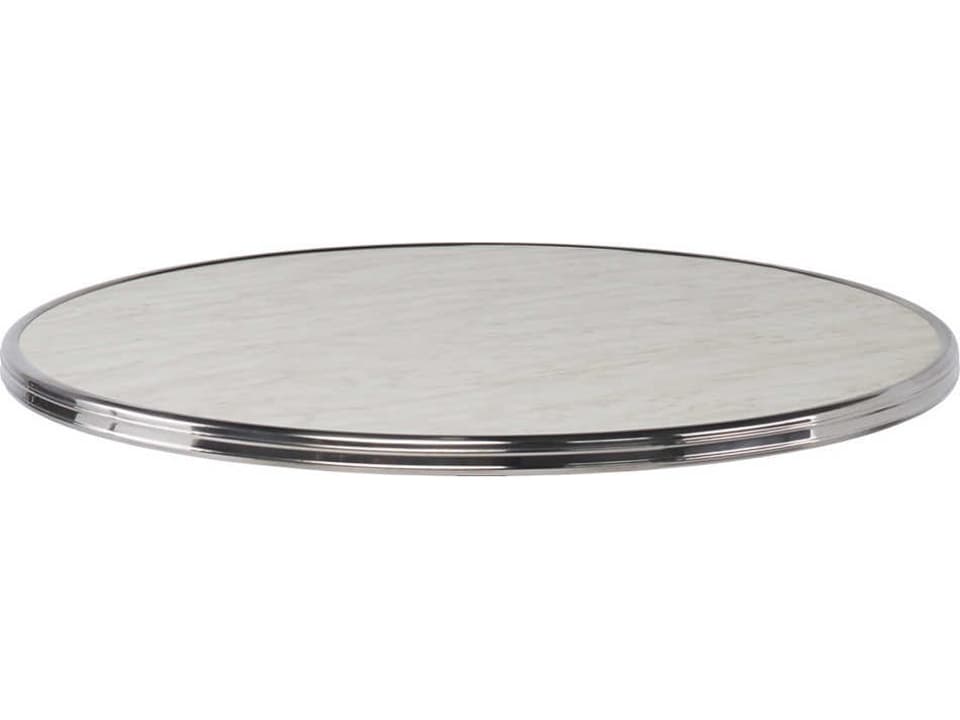 Alu Affaire Chrome Strapping Genoa Round Faux Marble Laminate French Cafe Table Top