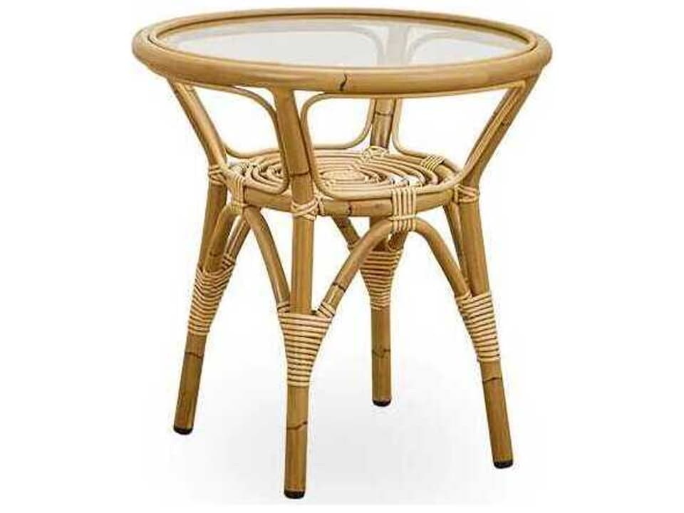 Exterior Alumium Rattan Antique Tony Round Glass Top Patio End Table