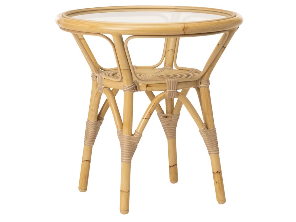 Exterior Alumium Rattan Natural Tony Round Glass Top Outdoor End Table