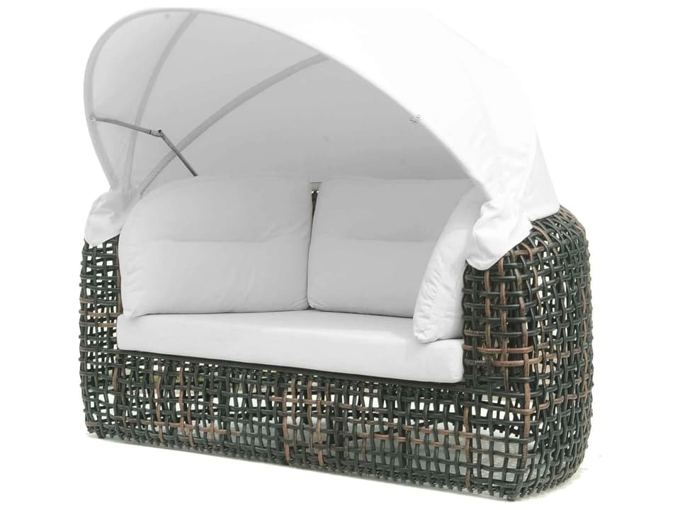 Dynasty Outdoor Daybed With Canopy in Kubu Mushroom and Sunbrella Fabric by Noel Royo