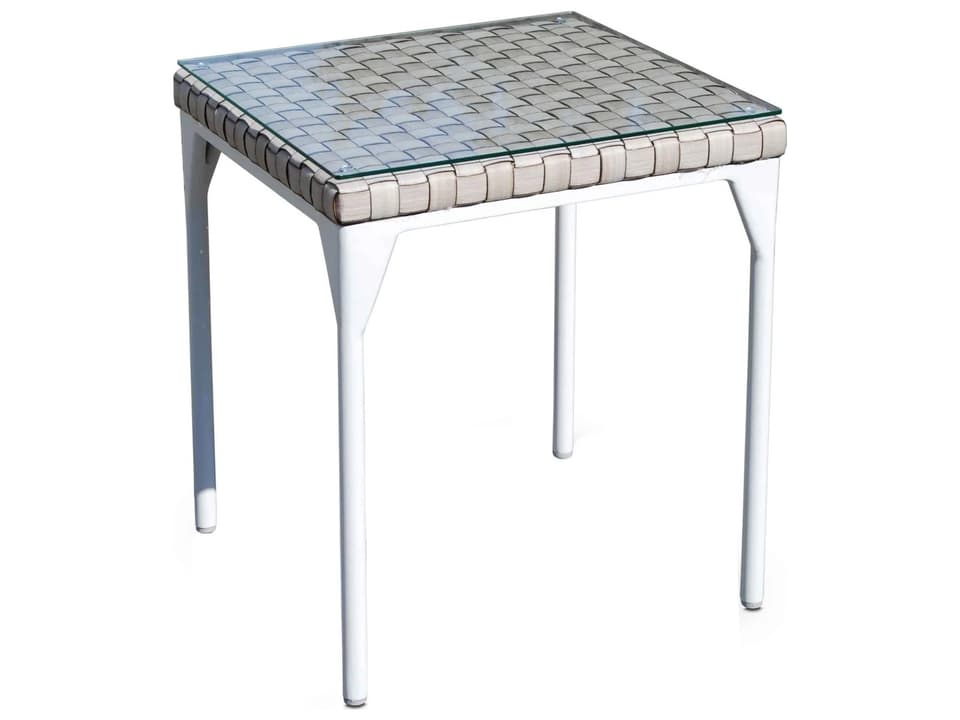 Brafta Square Outdoor Side Table in Seashell with Tempered Glass Top