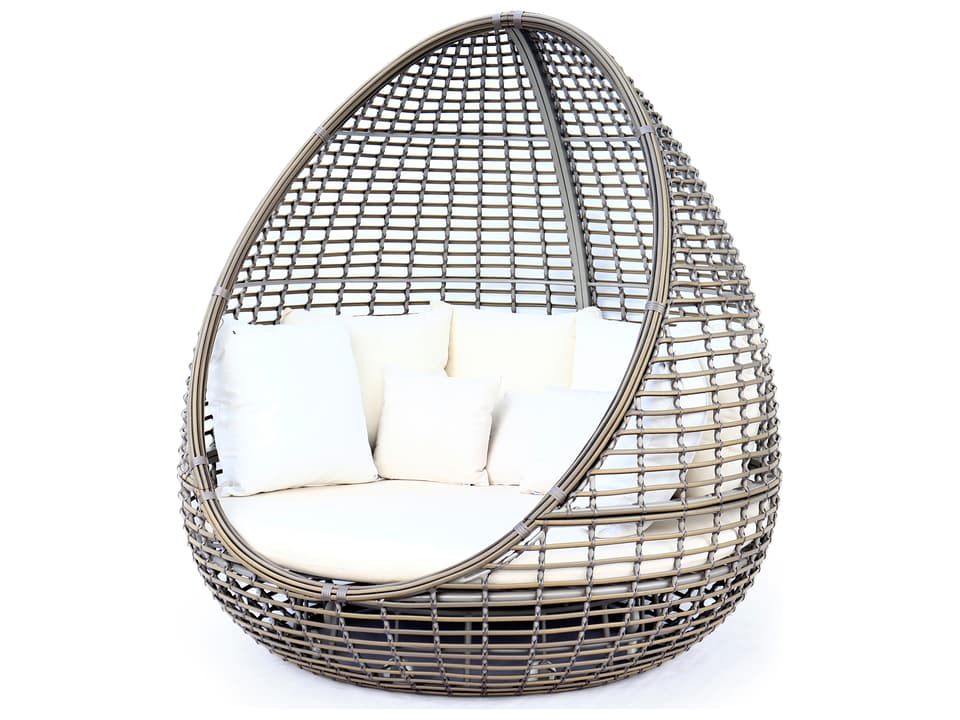 Faber Swivel Outdoor Daybed in Kubu Mushroom Wicker with Sunbrella Cushions