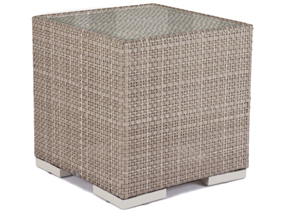Paloma Square Patio Side Table in Seashell with Clear Tempered Glass Top by Noel Royo