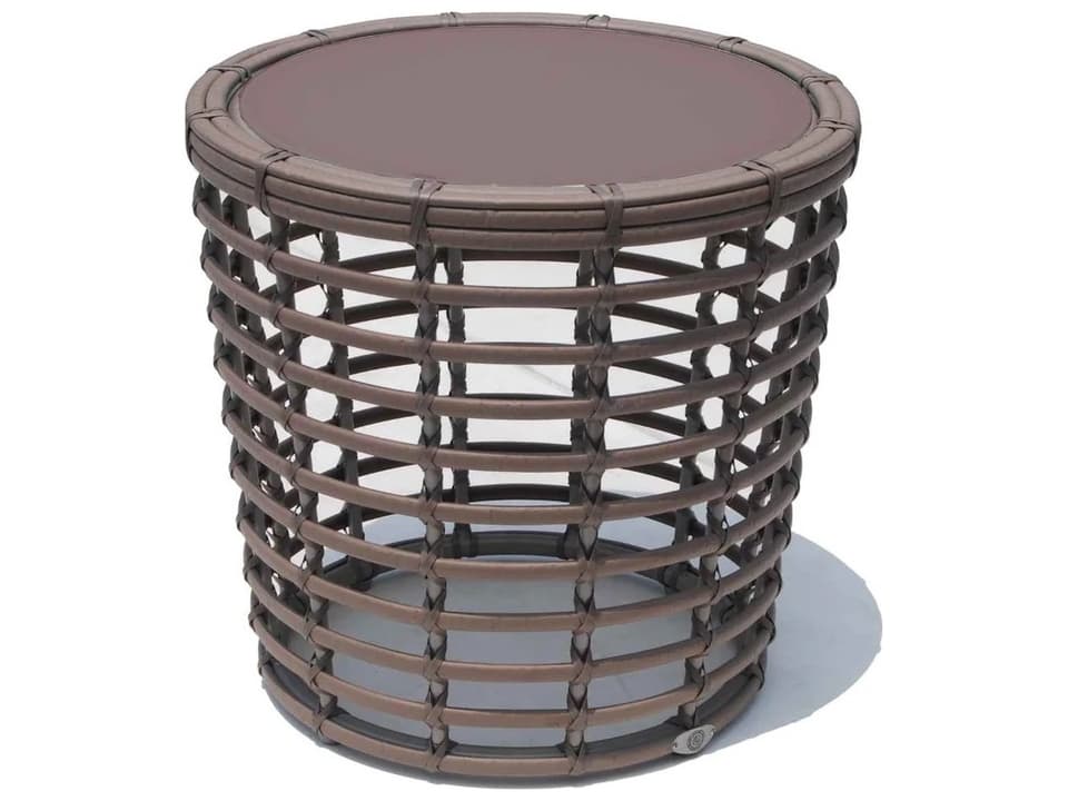 Troy Kubu Mushroom Round Outdoor End Table with Tempered Glass Top