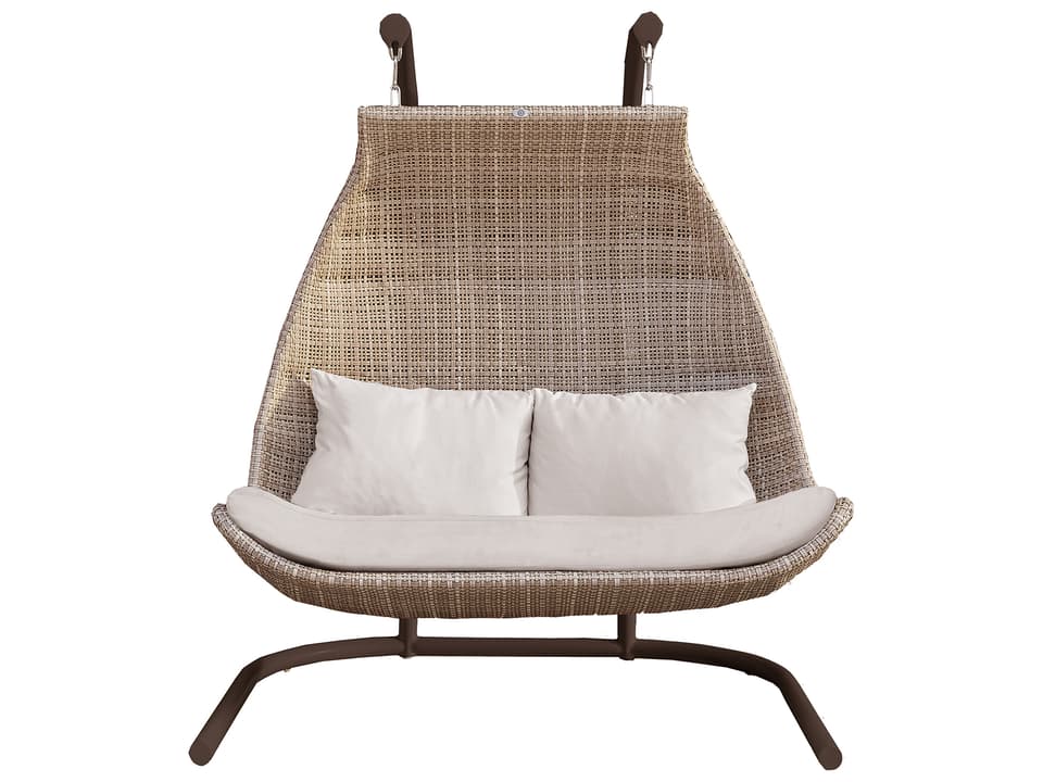 Paloma Double Hanging Chair Outdoor in Seashell Weave and Sunbrella Cushions by Noel Royo