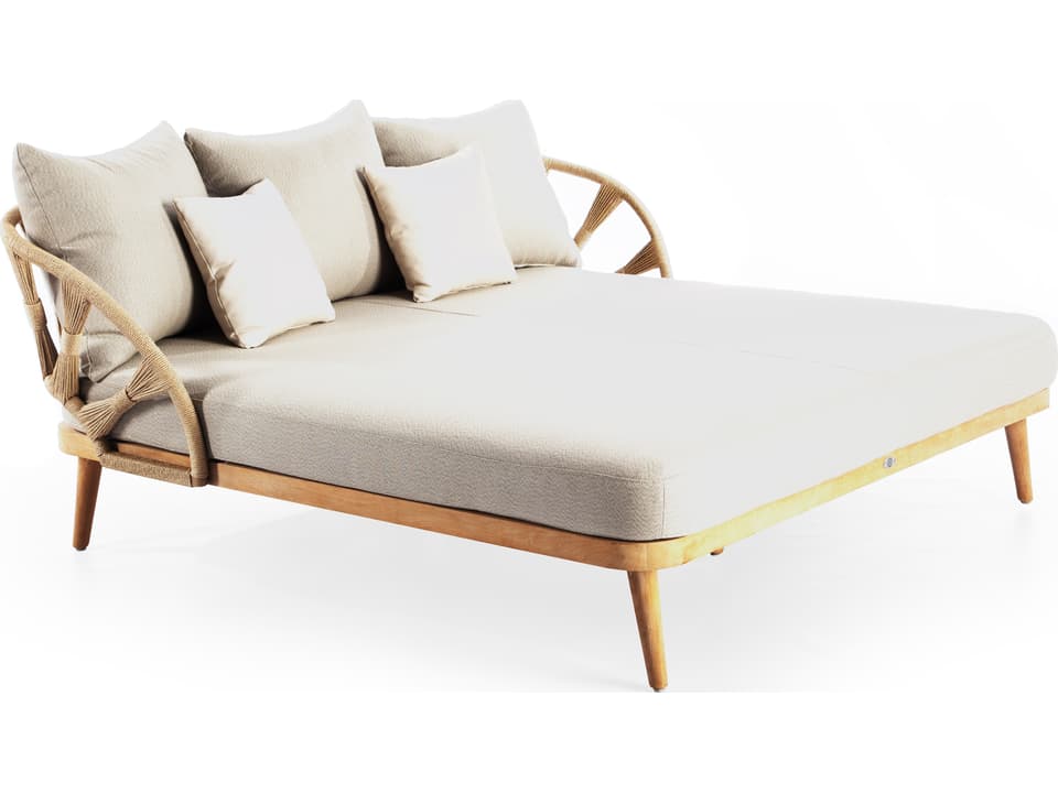 Krabi Outdoor Daybed in Natural Teak and Woven Rami Rope by Noel Royo