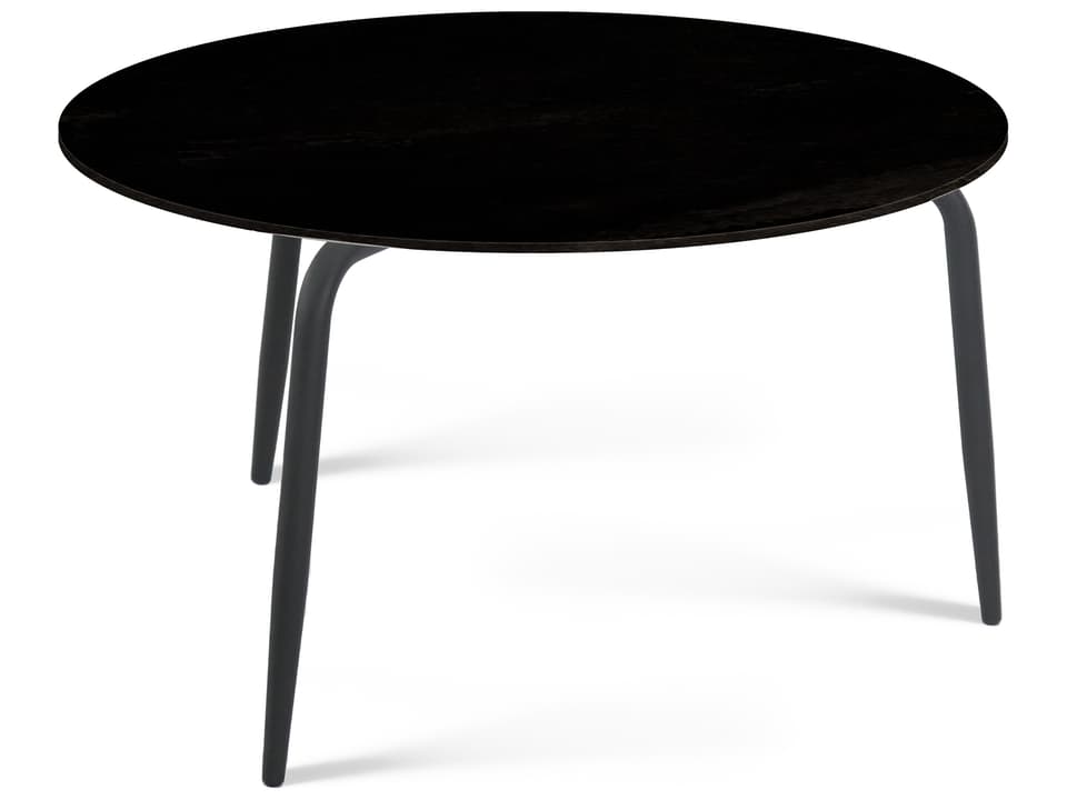 Rodona Round Outdoor Side Table in Silver Grey Aluminum Carbon Matte with Tempered Glass Top