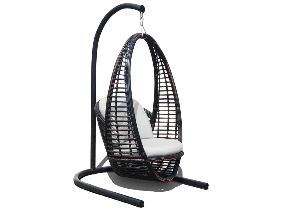 Heri Hanging Chair with Stand in Black Mushroom Wicker