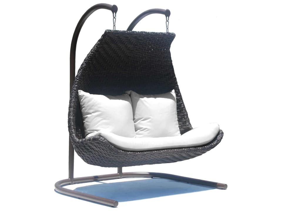 Celeste Double Hanging Chair with Stand in Brown Omega and Powder-Coated Aluminum