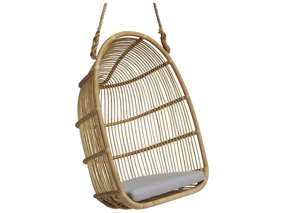 Sika-Design Originals Renoir Rattan Hanging Swing Chair in Natural with White Cushion