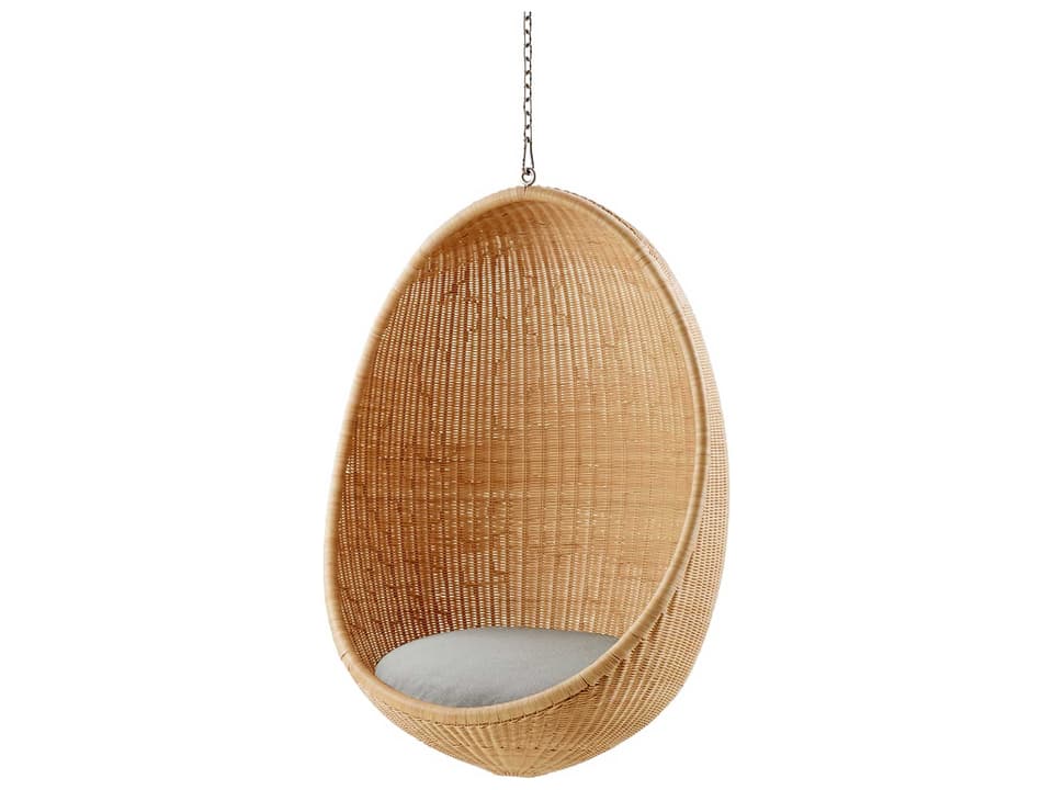 Sika Design Icons Nanna Ditzel Hanging Egg Chair in Natural Rattan with Sailcloth Seagull Cushion