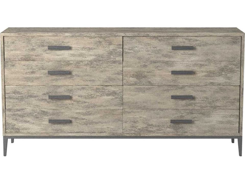 Cameron 8-Drawer Double Dresser in Raw Silk and Hammered Pewter