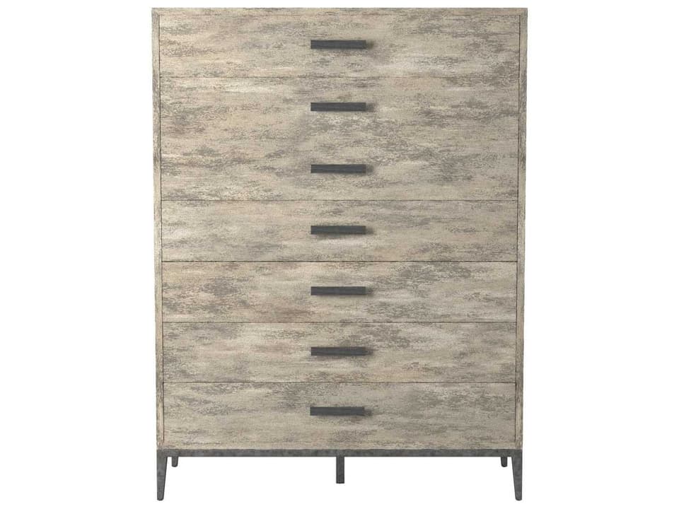 Cameron 7-Drawer Accent Chest in Raw Silk Gray with Pewter Base