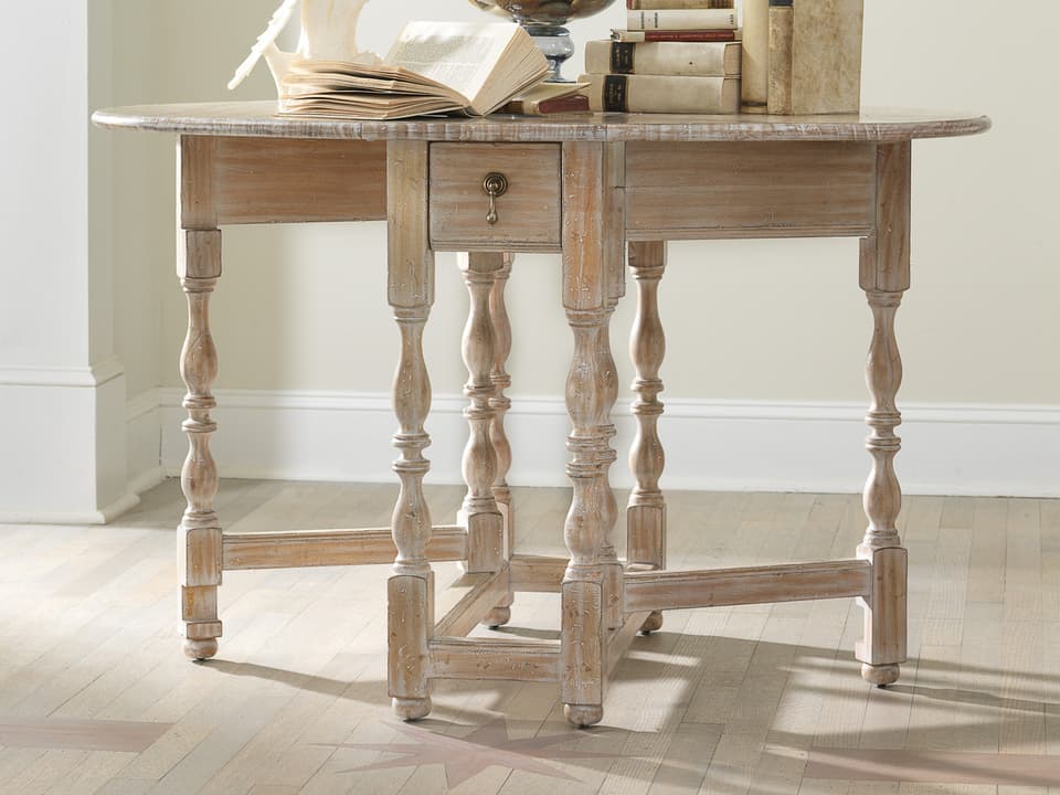Saginaw Dropleaf Round End Table in Wood