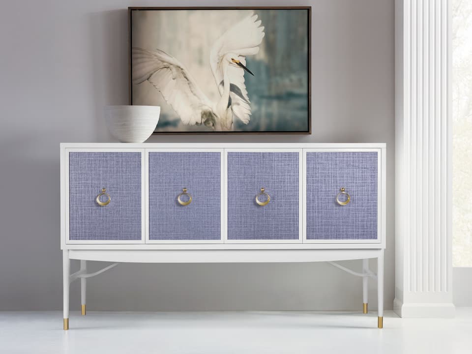 Costa 75 Inch Four Door Sideboard White Painted Wood Denim Finish