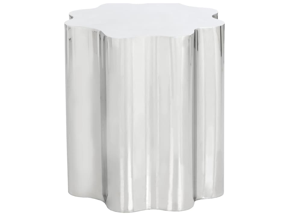 Dahlia Round End Table in Polished Stainless Steel