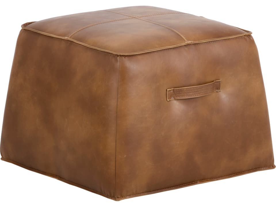 Aspen Ottoman Tobacco Tan Faux Leather with Decorative Stitching