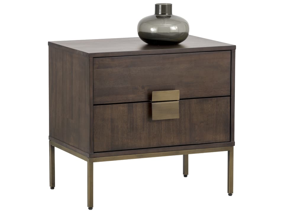 Jade 2-Drawer Nightstand in Dark Mango and Antique Brass