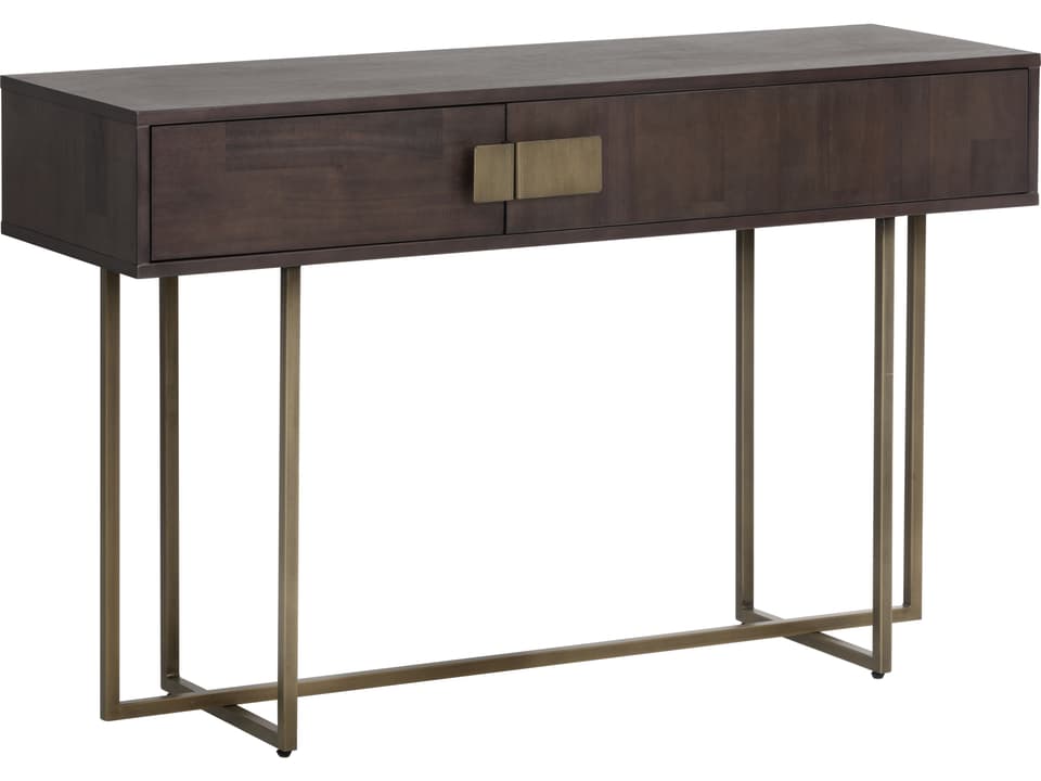 Jade Rectangle Console Table in Antique Brass and Dark Mango Wood