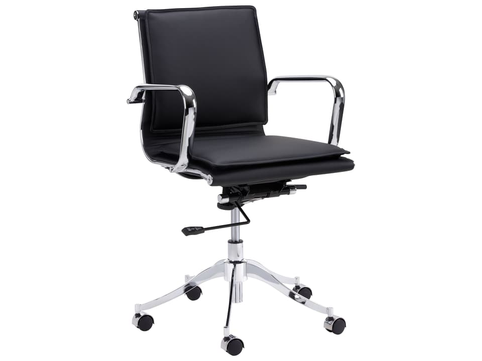 Morgan Office Chair in Onyx Faux Leather and Polished Stainless Steel