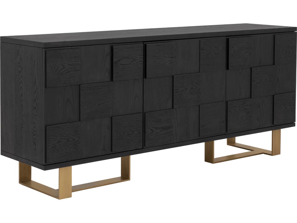 Lars Sideboard Smoked Acacia Wood and Antique Brass Frame