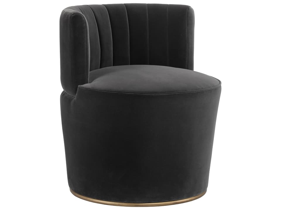 August Upholstered Accent Chair in Shadow Grey with Antique Brass Frame