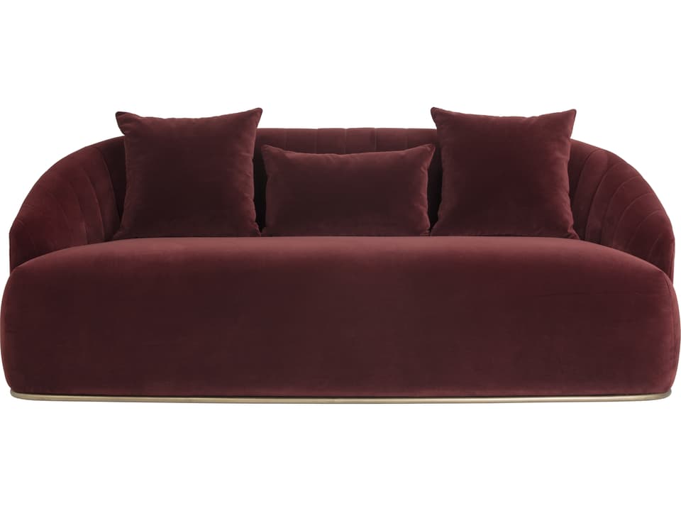 Astrid 3-Seat Polyester Velvet Sofa in Merlot with Antique Brass Frame