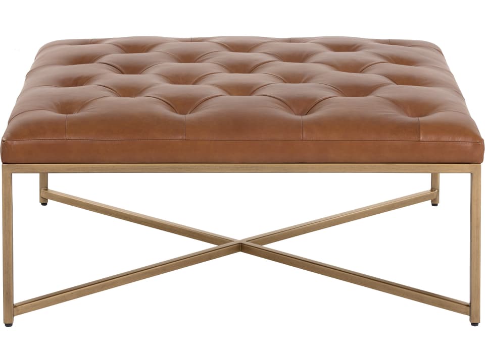 Mixt Endall Vintage Camel Antique Brass Brown Leather Ottoman