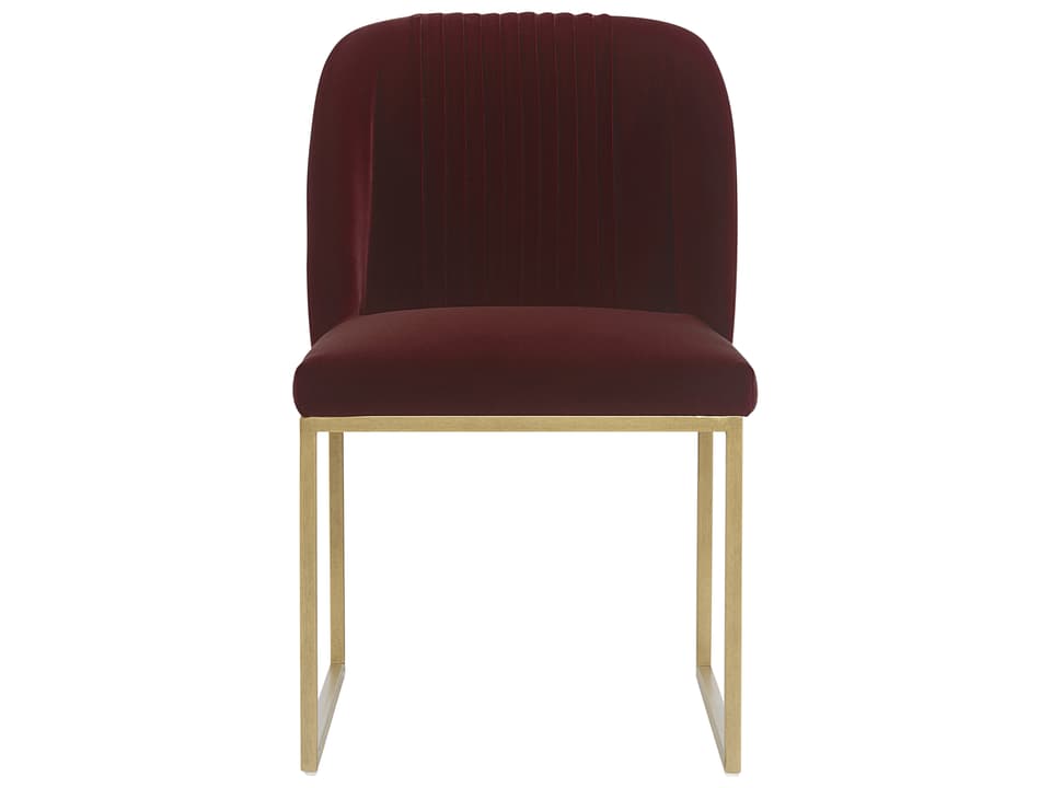 Nevin Upholstered Dining Side Chair in Merlot Fabric with Antique Brass Legs