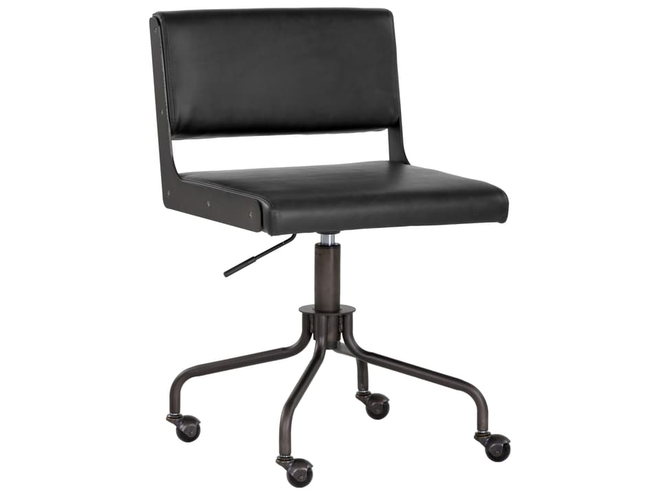 Urban Unity Davis Armless Office Chair in Onyx Faux Leather and Dark Bronze Steel